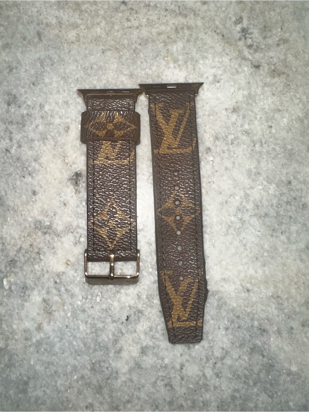 Upcycled LV Brown Monogram Leather Apple Watch Strap with Gold Hardware